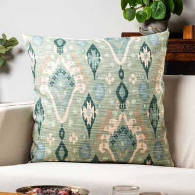 Heavyweight Linen-blend Ikat Extra-Large Cushion in Sage Green