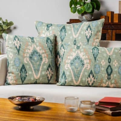 Heavyweight Linen-blend Ikat Extra-Large Cushion in Sage Green
