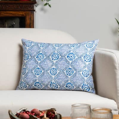 Cordoba Print Boudoir Cushion in Indigo Blue