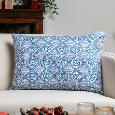 Cordoba Print XL Rectangular Cushion in Indigo Blue