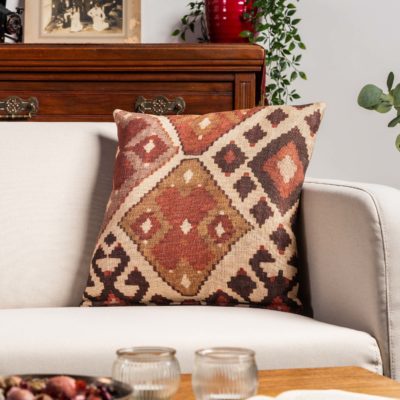 Linen Kilim Cushion in Terracotta