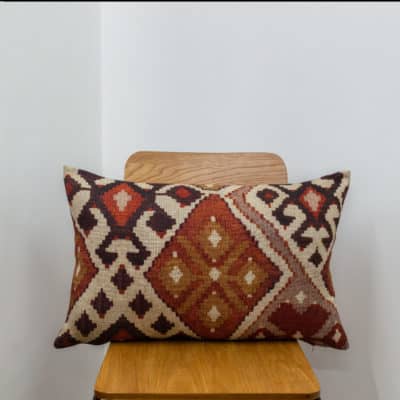 Linen Kilim XL Rectangular Cushion in Terracotta