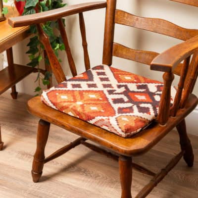 Linen Kilim Firm Foam Seat Pad in Terracotta