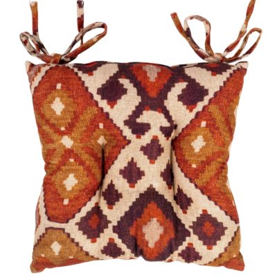 Linen Kilim Quilted Seat Pad in Terracotta