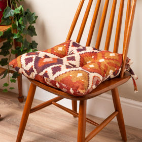 Linen Kilim Quilted Seat Pad in Terracotta