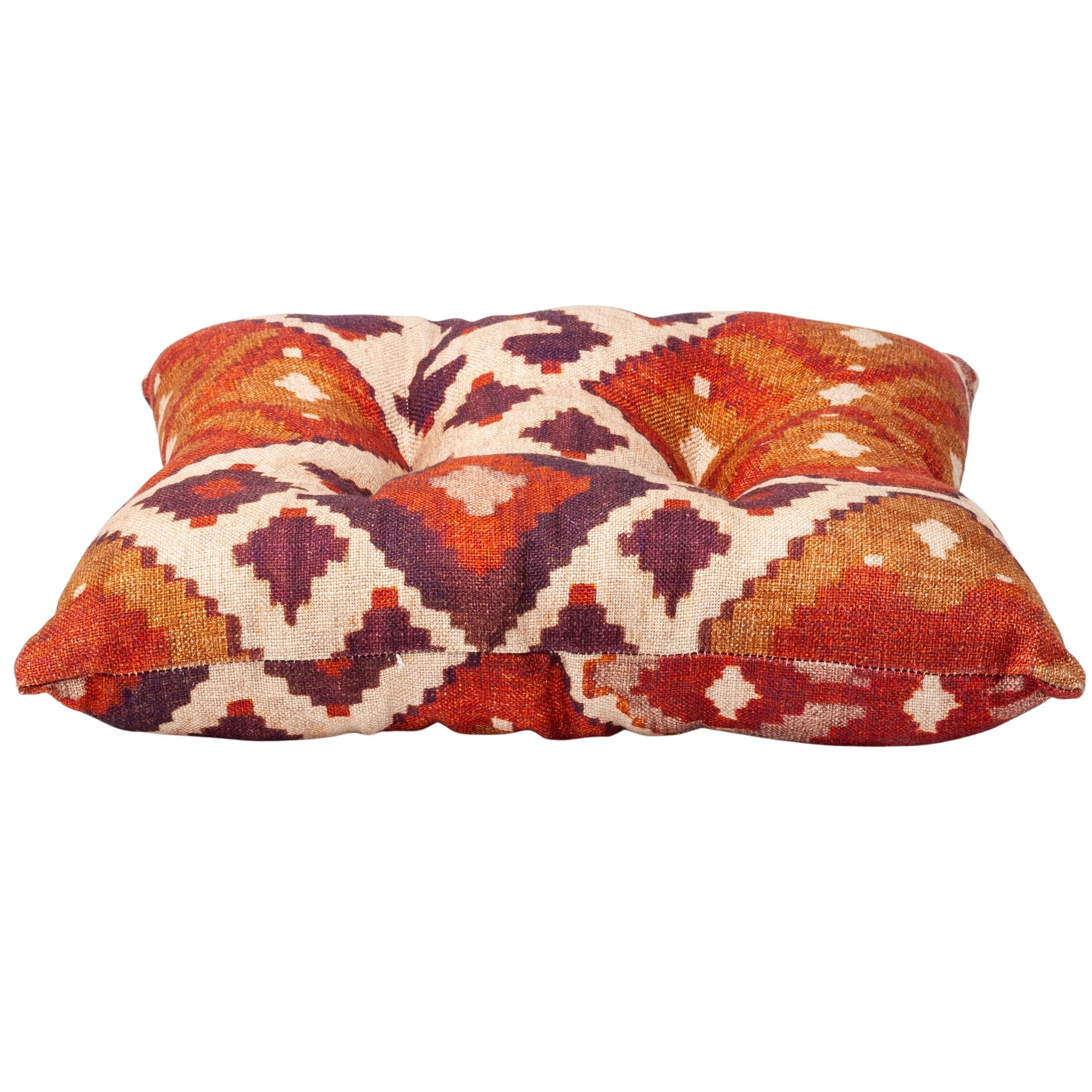 Linen Kilim Quilted Seat Pad in Terracotta