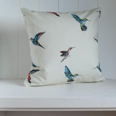 Hummingbird Print Cushion in Cream