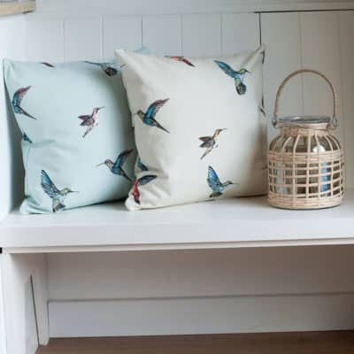 Hummingbird Print Cushion in Cream