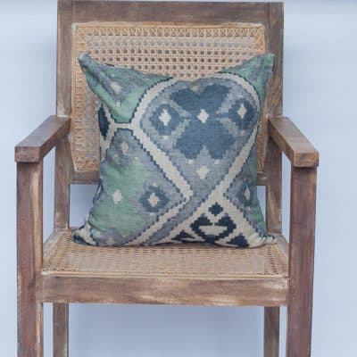 Linen Kilim Cushion in Green & Blue