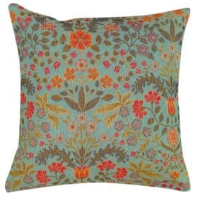 Morris Style Leaves and Berries Cushion in Duck Egg Blue