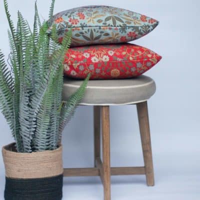 Morris Style Leaves and Berries Cushion in Duck Egg Blue