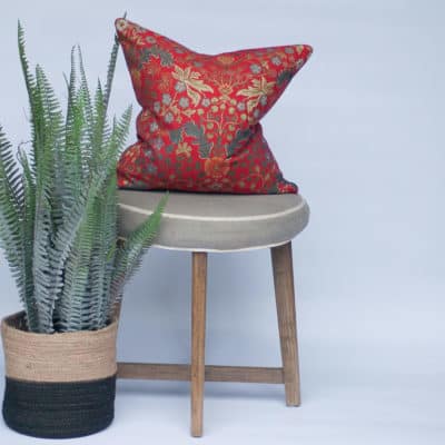 Morris Style Leaves and Berries Cushion in Red