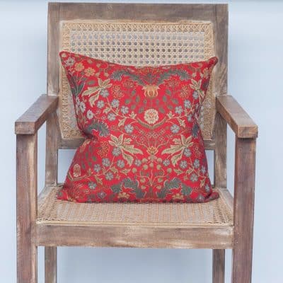 Morris Style Leaves and Berries Cushion in Red