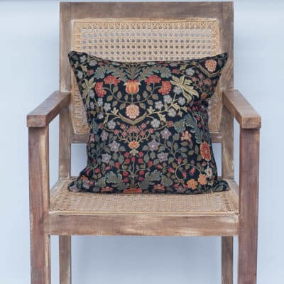 Morris Style Leaves and Berries Cushion in Black