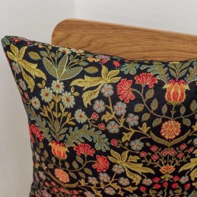 Morris Style Leaves and Berries Cushion in Black