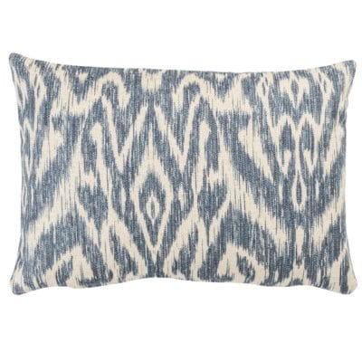 Textured Linen Blend Abstract Ikat Boudoir Cushion Cover in Marine Blue