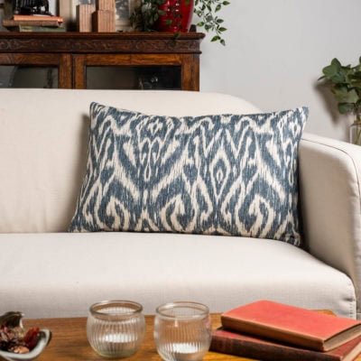 Textured Linen Blend Abstract Ikat XL Rectangular Cushion Cover in Marine Blue