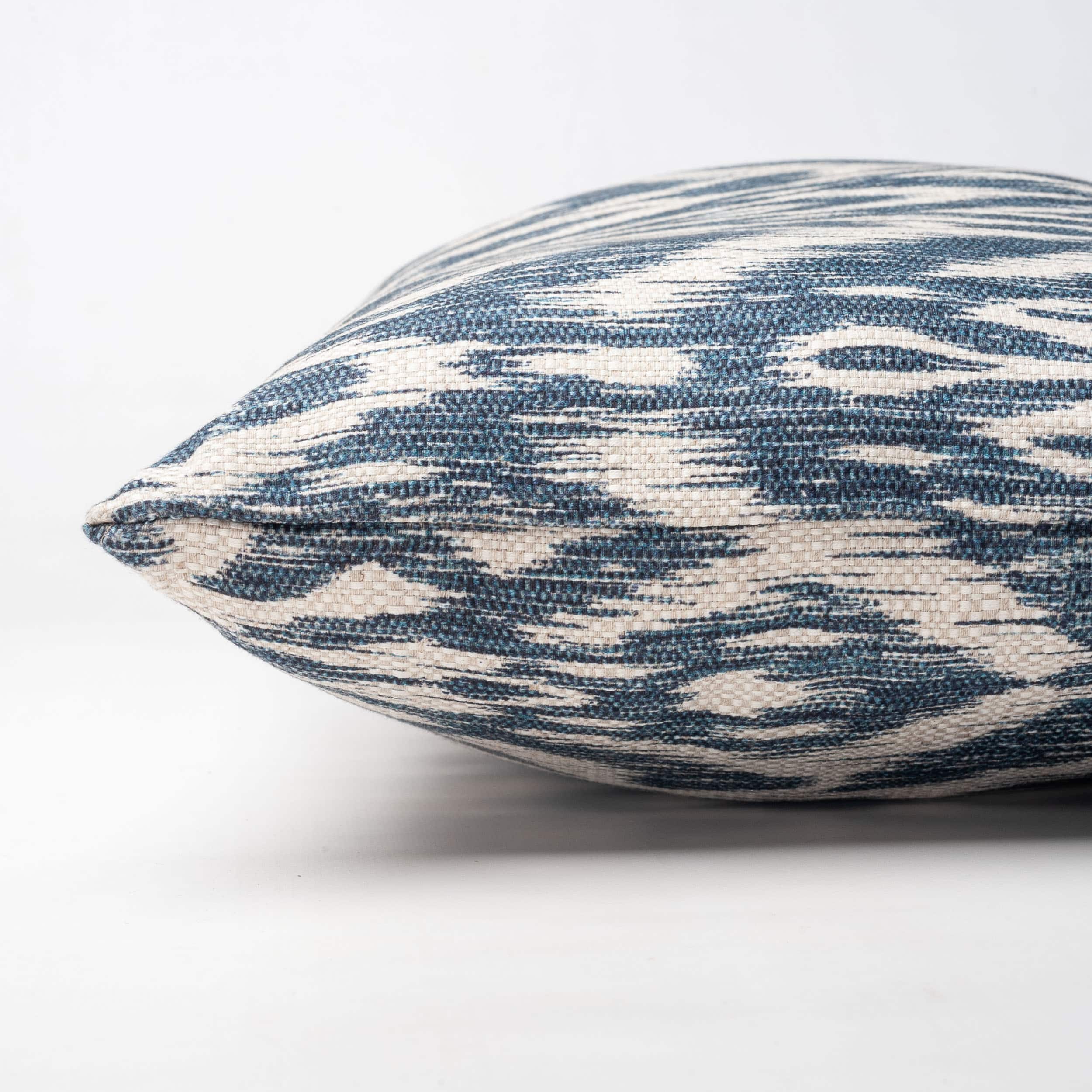 Textured Linen Blend Abstract Ikat XL Rectangular Cushion Cover in Marine Blue