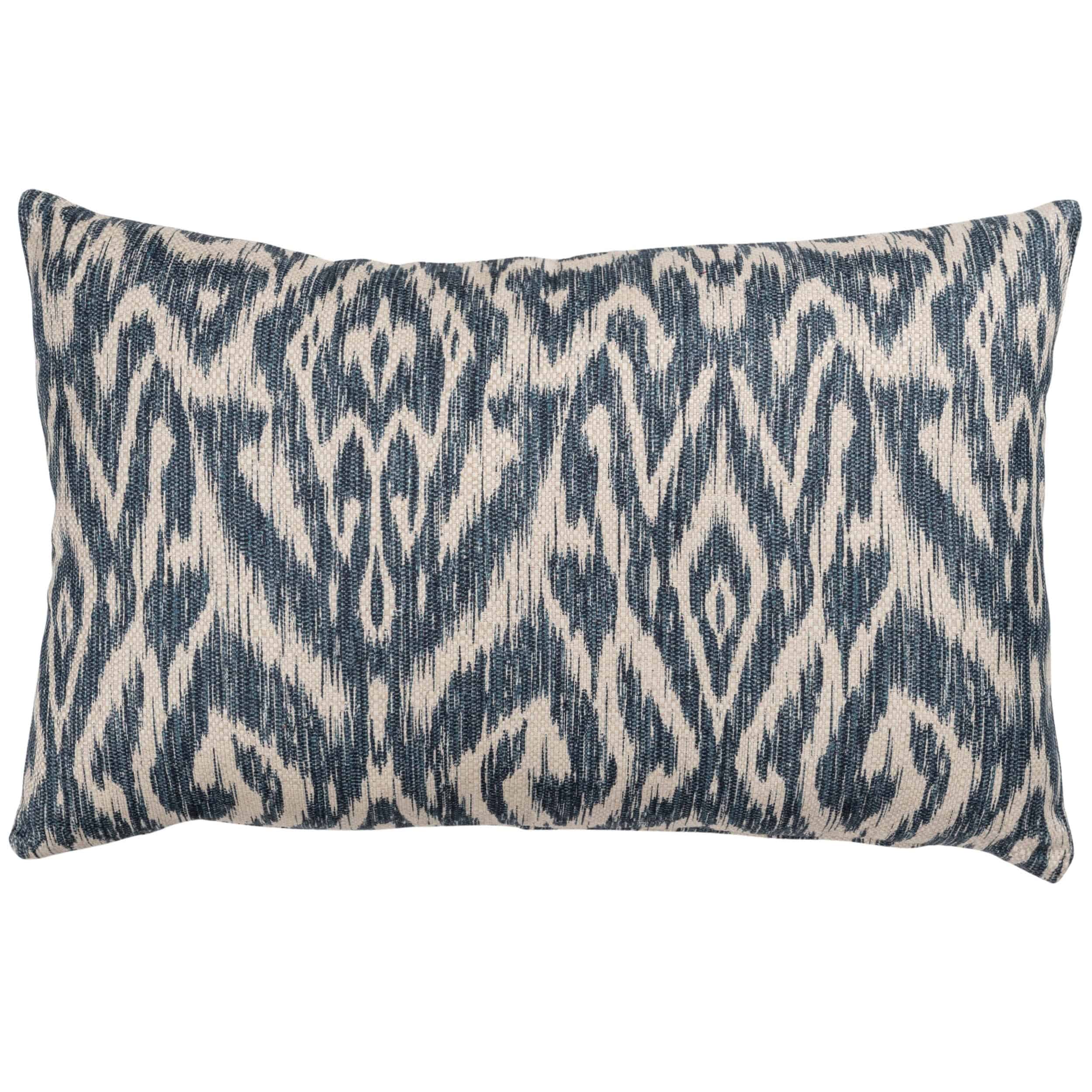 Textured Linen Blend Abstract Ikat XL Rectangular Cushion Cover in Marine Blue