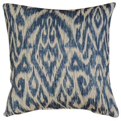 Textured Linen Blend Abstract Ikat Cushion Cover in Marine Blue