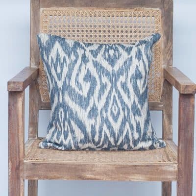 Textured Linen Blend Abstract Ikat Cushion Cover in Marine Blue