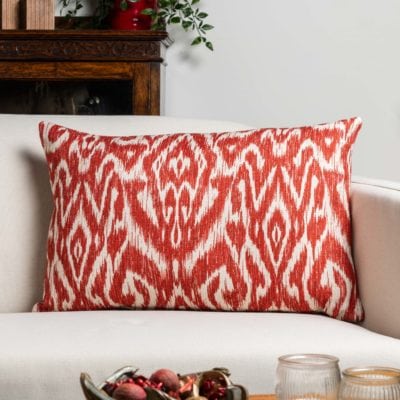 Textured Linen Blend Abstract Ikat Boudoir Cushion Cover in Red