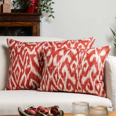 Textured Linen Blend Abstract Ikat XL Rectangular Cushion Cover in Red
