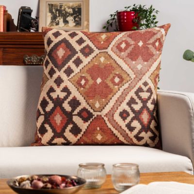 Linen Kilim Extra-Large Cushion in Terracotta
