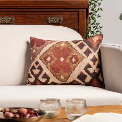 Linen Kilim Boudoir Cushion in Terracotta