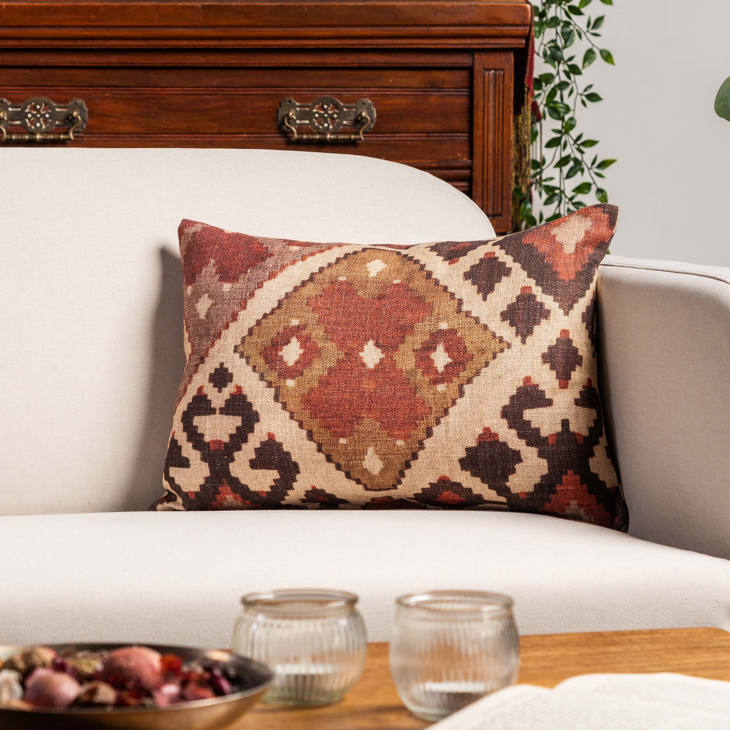 Linen Kilim Boudoir Cushion in Terracotta