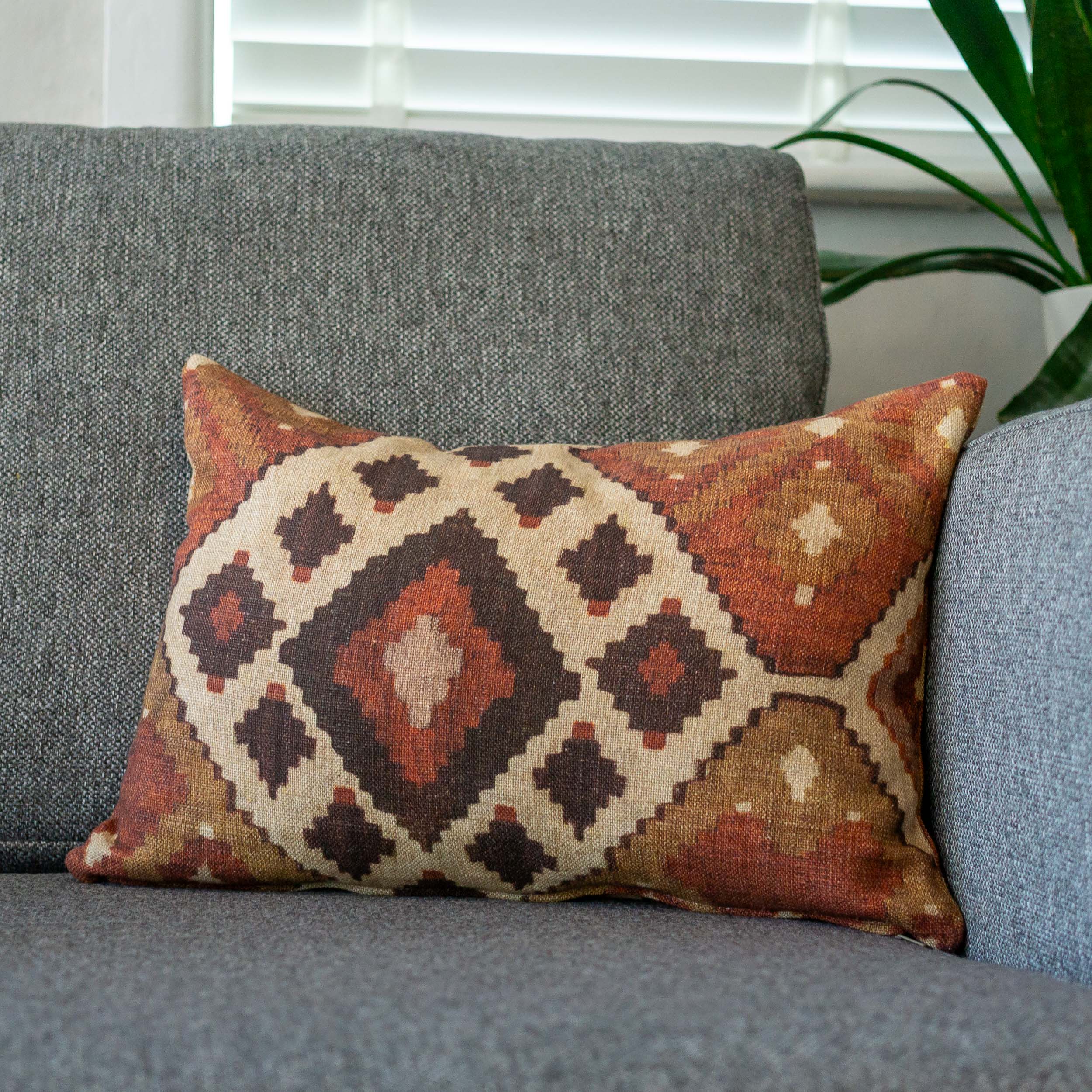 Linen Kilim Boudoir Cushion in Terracotta