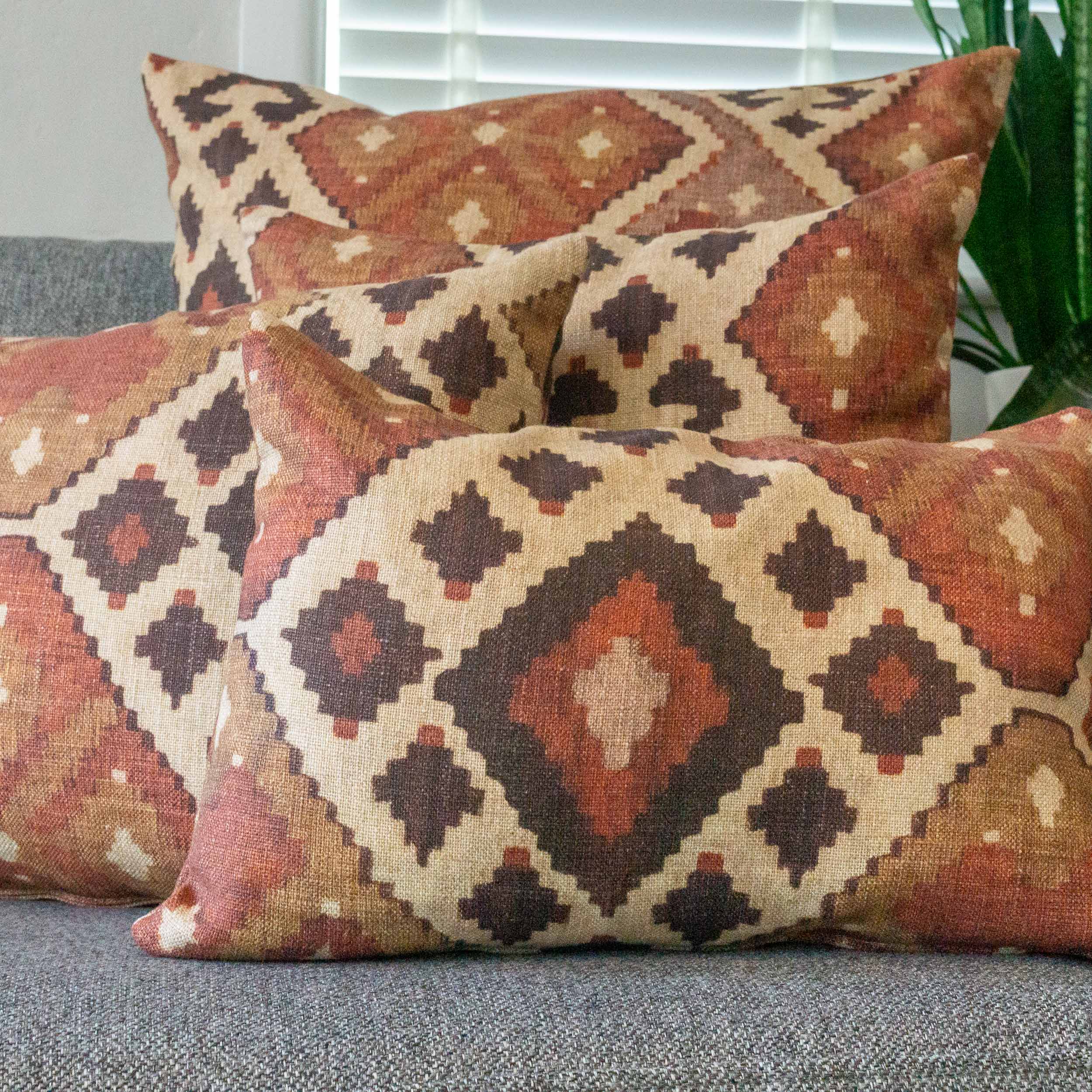 Linen Kilim Boudoir Cushion in Terracotta