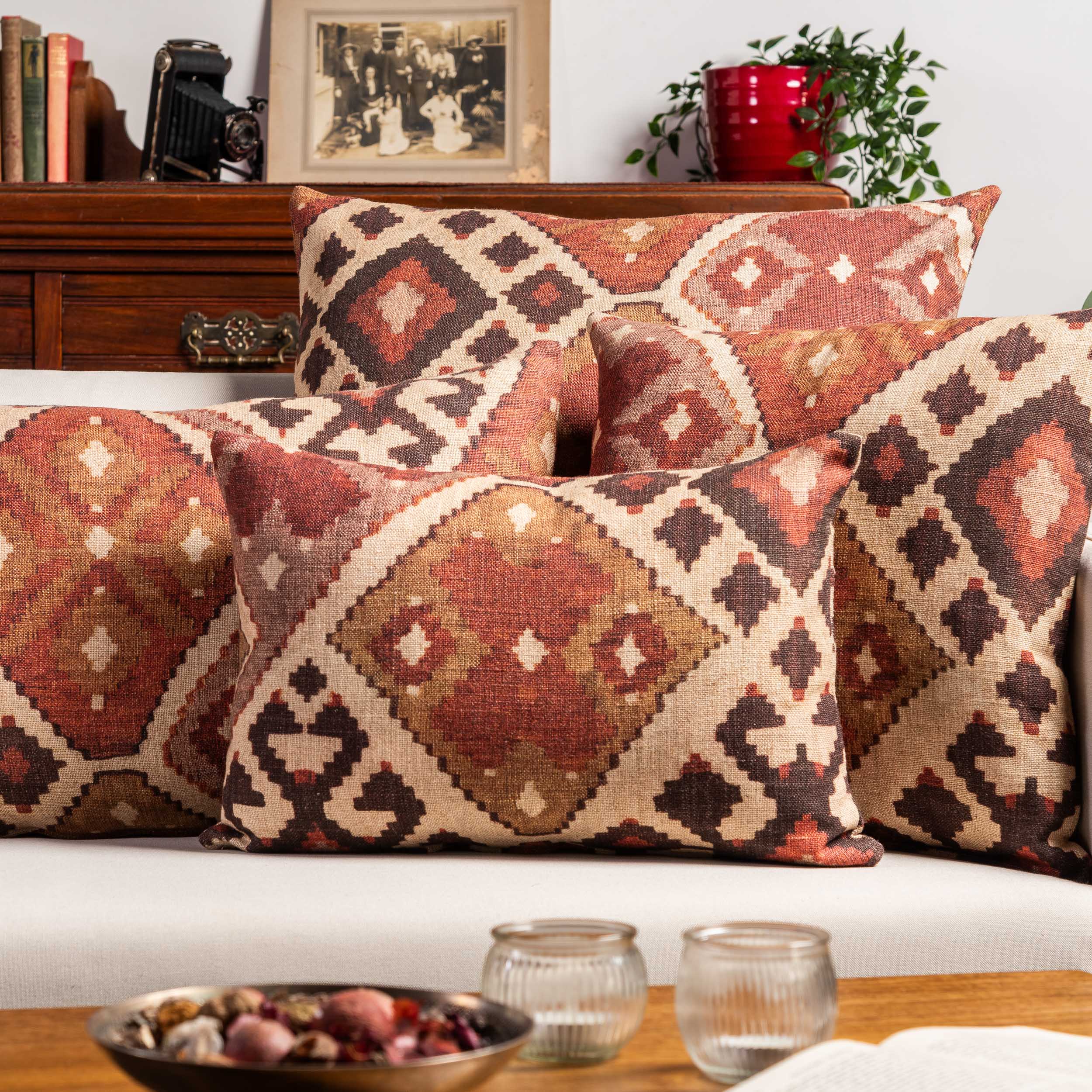Linen Kilim Cushion in Terracotta