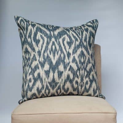 Textured Linen Blend Abstract Ikat Extra-Large Cushion in Marine Blue