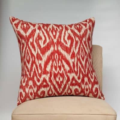Textured Linen Blend Abstract Ikat Extra-Large Cushion in Red