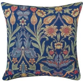 Manor Garden Tapestry Cushion in Indigo Blue