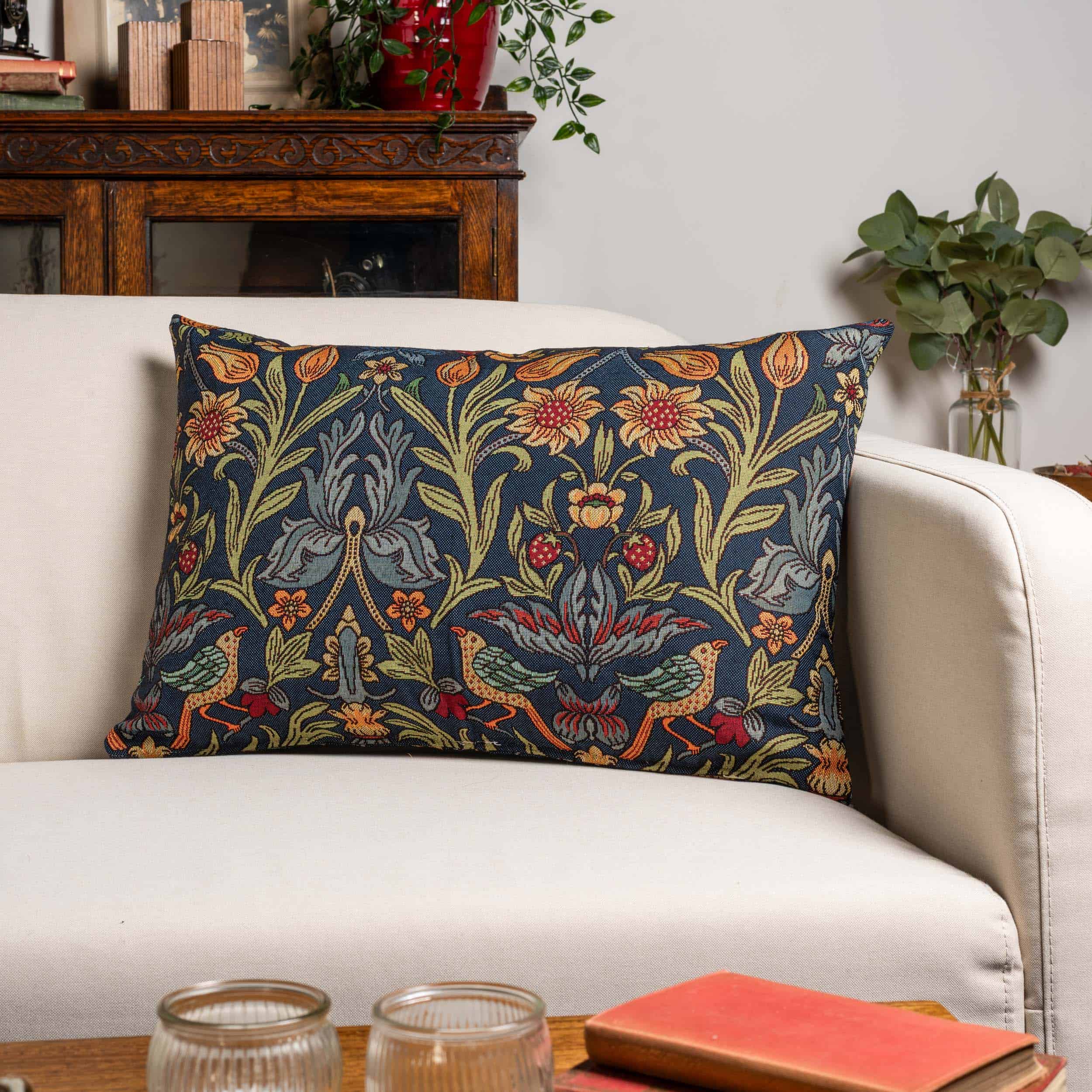 Manor Garden Tapestry XL Rectangular Cushion in Indigo Blue