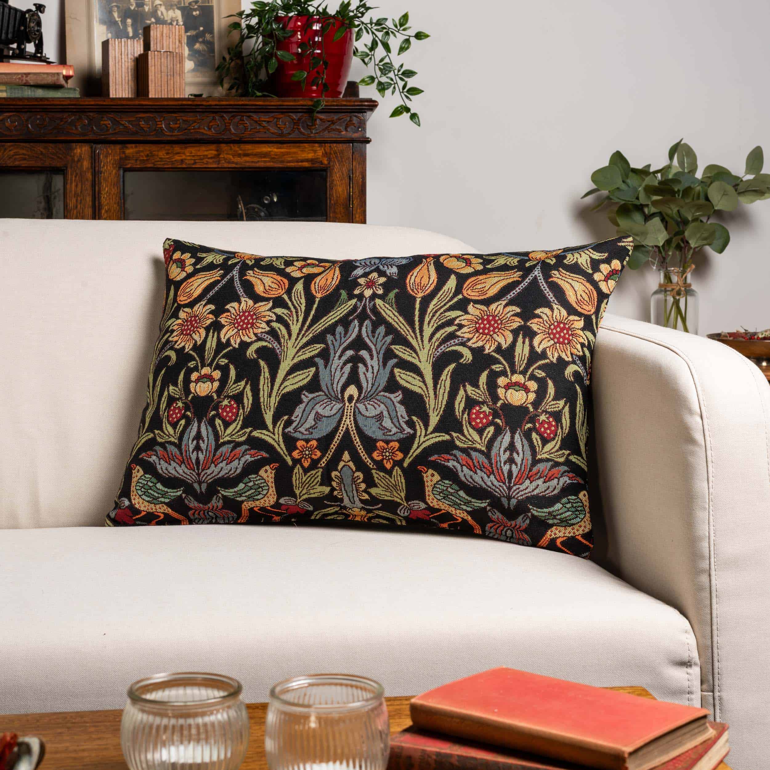 Manor Garden Tapestry XL Rectangular Cushion in Black