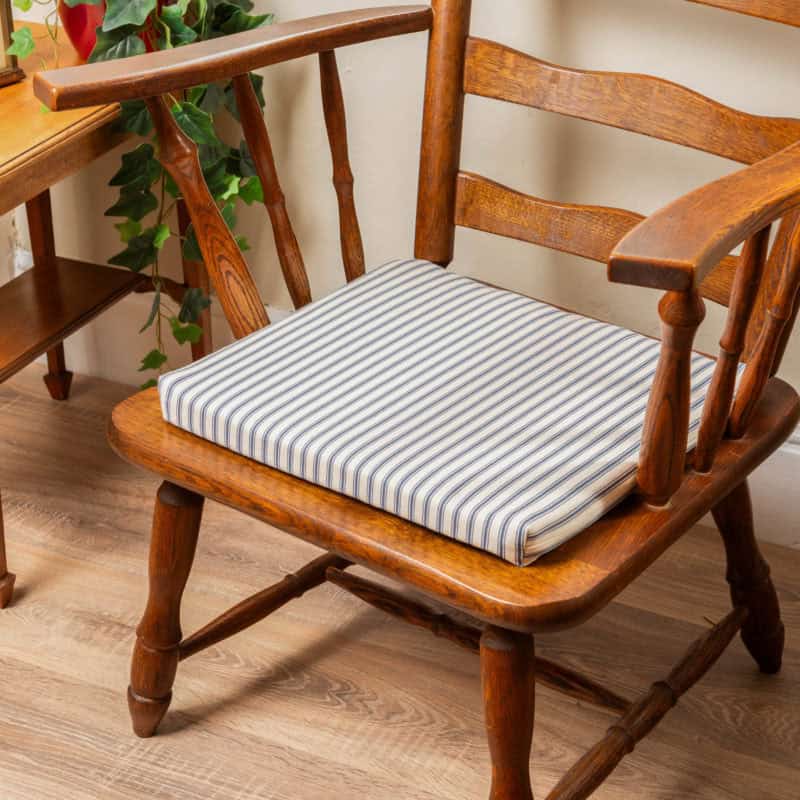 Nautical Cotton Ticking Stripe Firm Foam Seat Pad in Navy