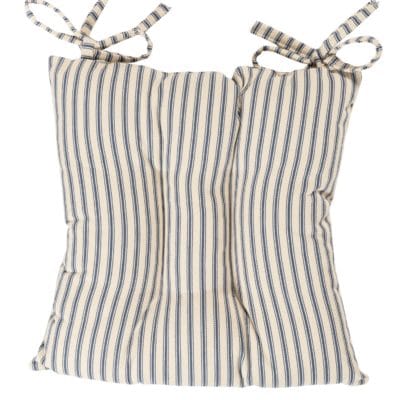 Nautical Cotton Ticking Stripe Quilted Seat Pad in Navy