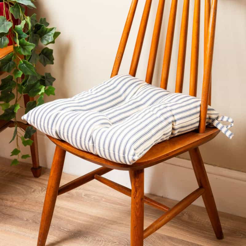 Nautical Cotton Ticking Stripe Quilted Seat Pad in Navy