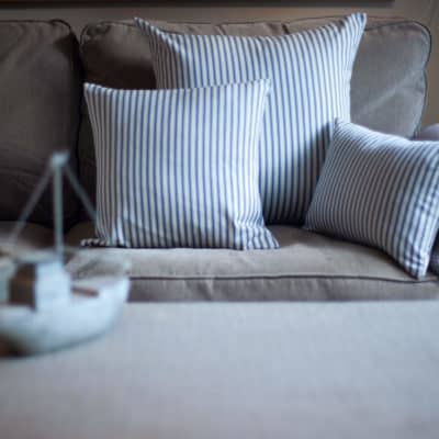 Nautical Cotton Ticking Stripe Boudoir Cushion in Navy