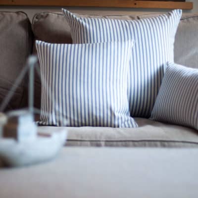 Nautical Cotton Ticking Stripe Cushion in Navy