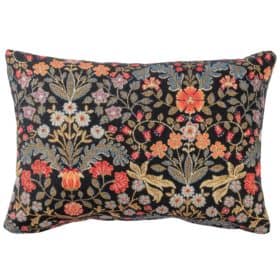 Morris Style Leaves and Berries Boudoir Cushion in Black