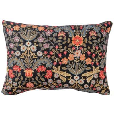 Morris Style Leaves and Berries Boudoir Cushion in Black