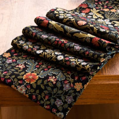 Morris Style Leaves and Berries Table Runner in Black