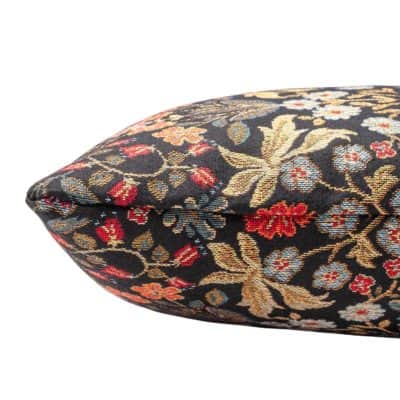 Morris Style Leaves and Berries Extra-Large Cushion in Black