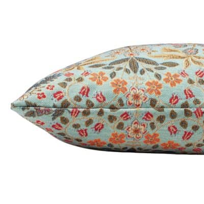 Morris Style Leaves and Berries Boudoir Cushion in Duck Egg Blue