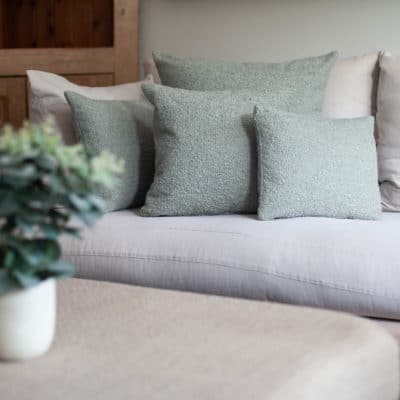 Textured Teddy Bear Boucle Boudoir Cushion in Duck Egg