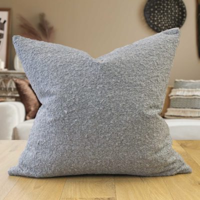 Textured Teddy Bear Boucle Cushion in Soft Grey